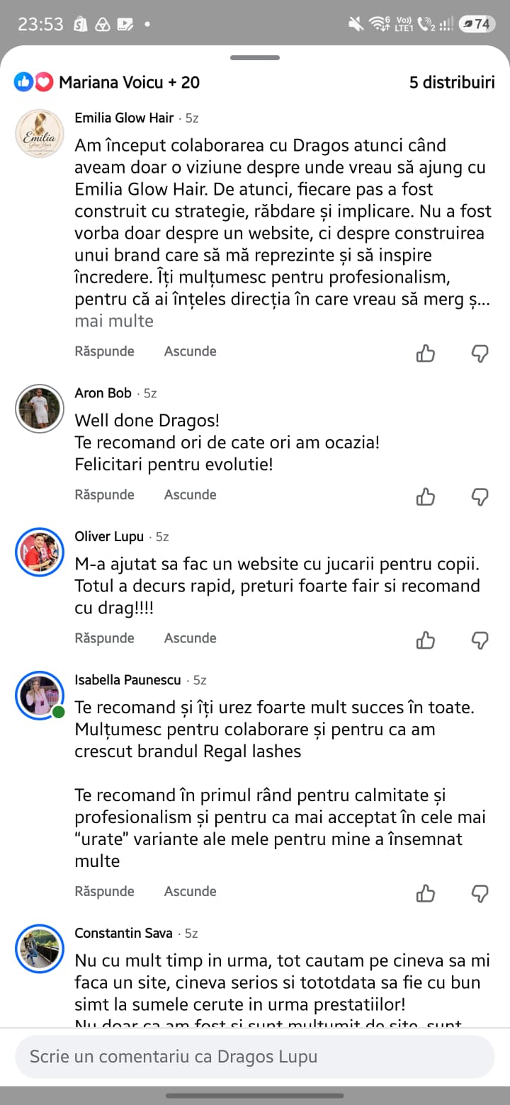 Recenzii Facebook, comentarii clienți